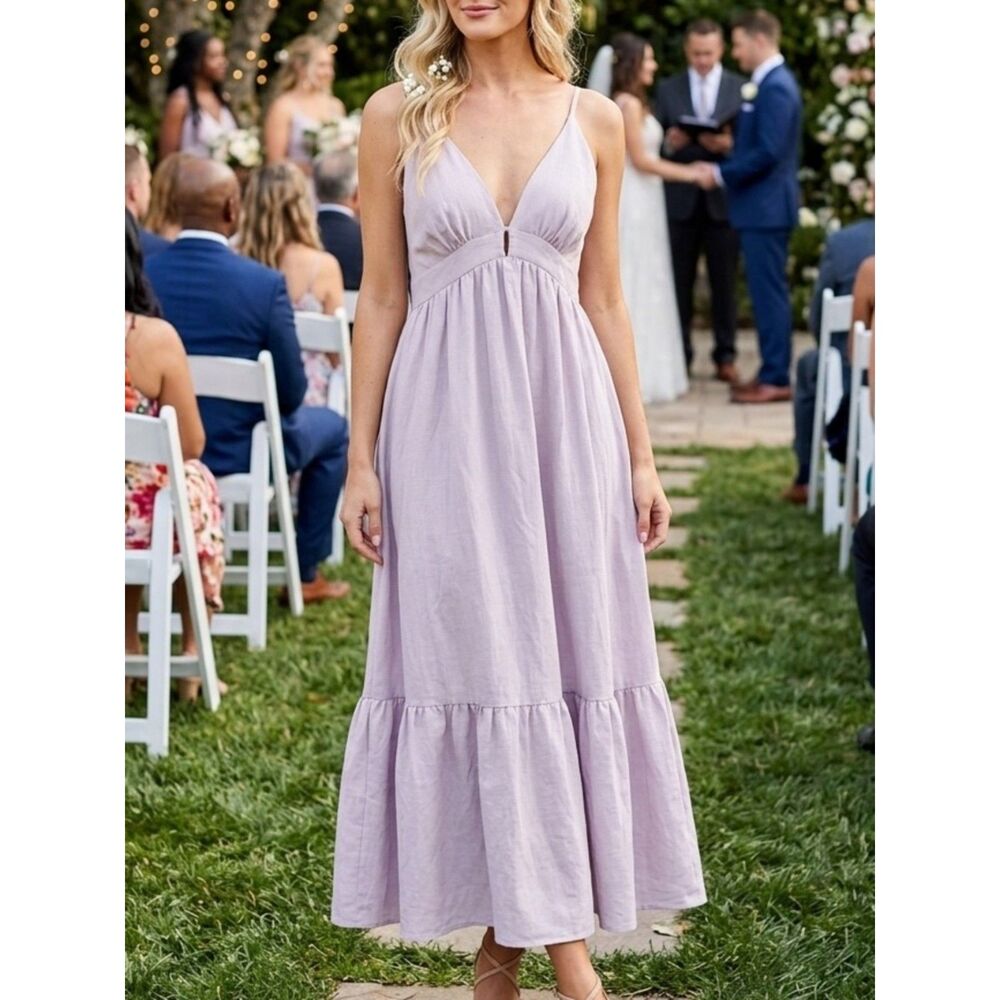 NEW Light Lavender Spaghetti Strap Maxi Sundress with V-Neck sz LG